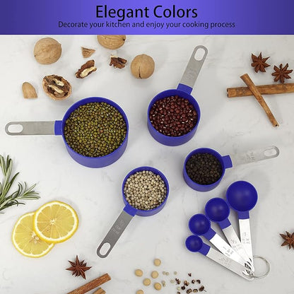 Measuring Cups and Spoons Set of Huygens Kitchen Gadgets 10 Pieces, Stackable Stainless Steel Handle Measuring Cups for Measuring Dry and Liquid Ingredient (Sapphire blue) - Image 6