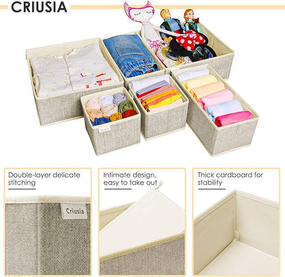 Criusia Underwear Drawer Organizer, 6 Set Foldable Underwear Drawer Organizer and Closet Dividers,Storage Box for Clothes, Socks, Underwear (6 Bins, Beige) - Image 4