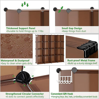 C&AHOME 16-Cube Storage Organizer, Plastic Shelves Units, DIY Closet Organizer, Modular Shelves Ideal for Home, Bedroom, 48.4" L 12.4" W 48.4" H Brown UPCS16C - Image 6