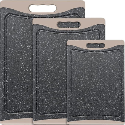 Extra Large Cutting Boards, Plastic Cutting Boards for Kitchen (Set of 3) Cutting Board Set Dishwasher Chopping Board with Juice Grooves Easy-Grip Handles, Almond Gray, Empune by Empune