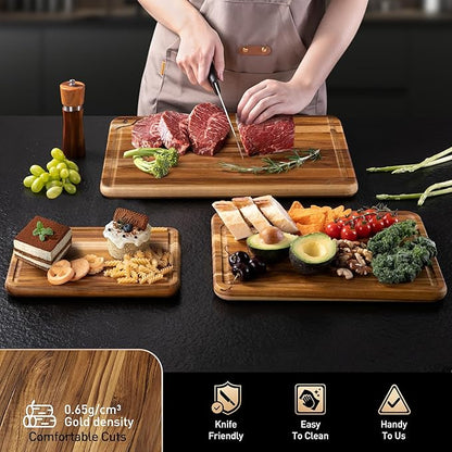 Teak Wood Cutting Board Set for Kitchen High-End Non Toxic Non Slip Over Sink Solid Thick Wood Haus Chopping Board Extra Large Big Small Best Kitchen Essential House Warming Hostess Host Gift - Image 5
