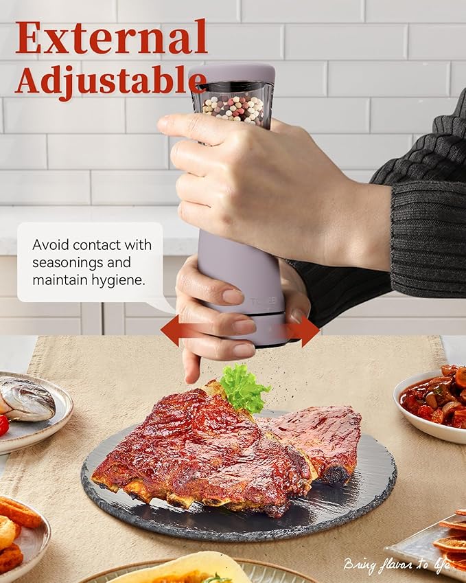Electric Salt and Pepper Grinder Set with Storage Base, Stainless Steel Rechargeable Salt and Pepper Grinder Set with 4.5 oz Large Capacity, 1.8" Wide Mouth, Adjustable Coarseness, Ideal for Kitchen - Image 6