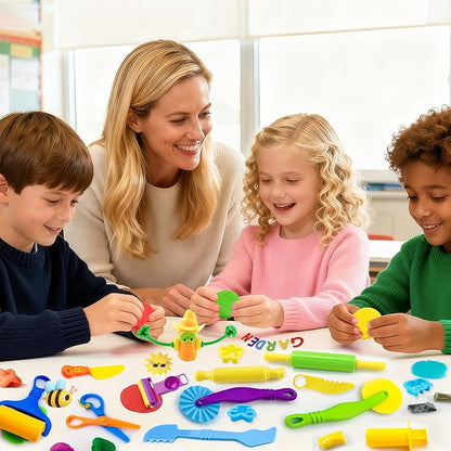 Dough Tools Play Set for Kids,30 pcs Basic Dough Play Toys with Animal Cutters, Roller, Rolling Pins, Safety Scissors, Plastic Knife,Character Accessories