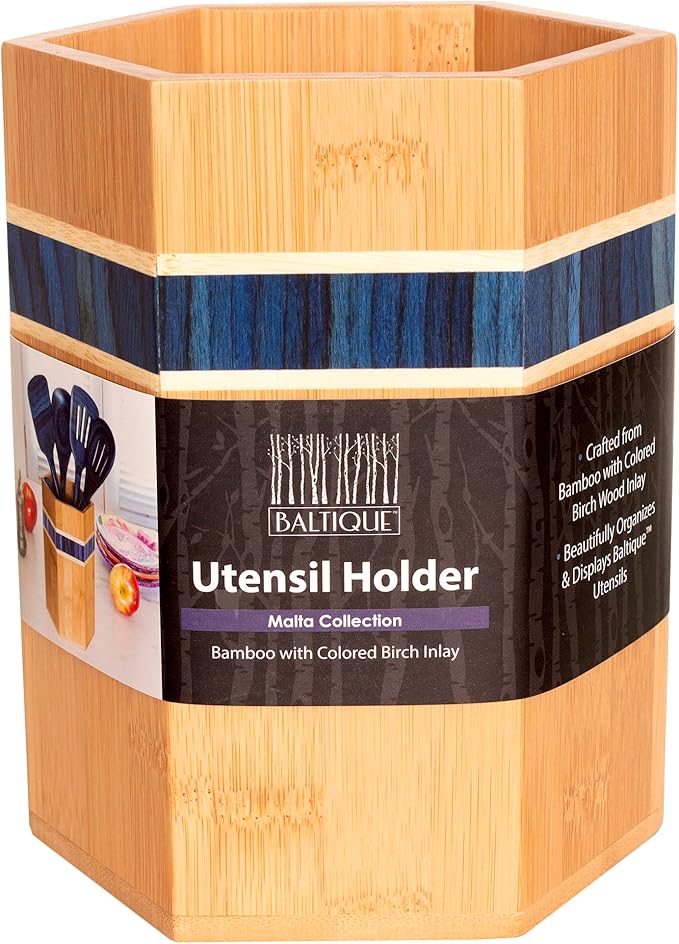 Totally Bamboo Baltique Malta Collection Kitchen Utensil Holder, Large Cooking Utensil Crock for Countertop
