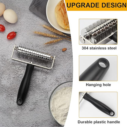 Pastry Lattice Roller Cutter, Stainless Steel Multi-Wheel Dough Cutter with Comfortable Grip Handle, Pie Crust Strip Cutters for Pastry, Pizza Dough, Bread & Beef Wellington