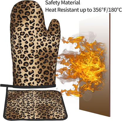 Leopard Print Oven Mitts - Brown Oven Mitts and Pot Holders Sets of 2 Animal Print Kitchen Mitts Hot Pads for Baking Grilling - Image 5