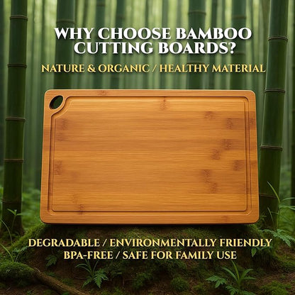 Bamboo Cutting Board 3-Piece Set with Juice Grooves – Non-Slip Wooden Chopping Boards for Kitchen & Housewarming Gfit, Multi-Size Serving Tray for Meat, Vegetables, Fruits - Image 7
