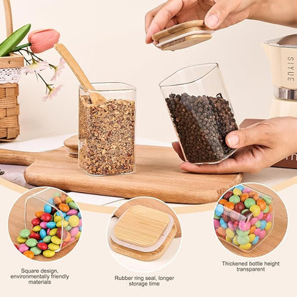 6oz Glass Spice Jars with Bamboo Lid and Label, 12 Pack Square Glass Container, Small Food Storage Containers for Kitchen, Clear Empty Seasoning Jar for Sugar, Salt, Coffee Bean, Herb, Borosilicate - Image 5