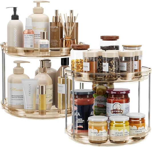 LAMU 2 Pack 2 Tier Lazy Susan Turntable Organizer 9.25'' Rotating Spice Rack Organization for Cabinet, Kitchen, Pantry, Countertop, Bathroom, Vanity, Medicine Cabinet Organizer, Amber by YourHome-OrganizationHelper