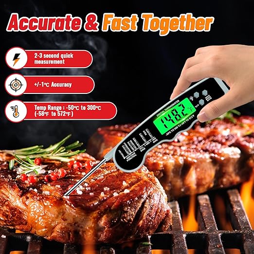 Stocking Stuffers for Men Women Adults: Meat Thermometer Digital, Instant Read Meat Thermometer with Backlight & Magnet for Kitchen, Beef, Grill, Turkey,IP67 Waterproof Cooking Thermometer - Image 2