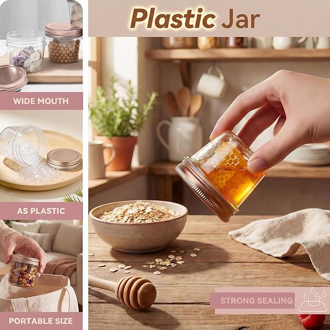 novelinks 4 oz Small Plastic Jars with Lids, 40 Pack Mini Plastic Mason Jars with Lids 4oz, Craft Storage Containers & Canning Jars & Small Spice Jars for Kitchen Organization (40 Pack,Rose Gold) - Image 5