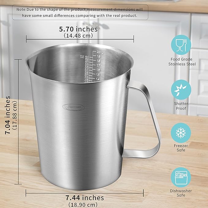 Measuring Cup, [Upgraded, 3 Measurement Scales, Including Cup Scale, ML Scale, Ounce Scale], Newness Stainless Steel Measuring Cup with Marking with Handle, 64 Ounces (2.0 Liter, 8 Cup) (Pack of 2) - Image 4