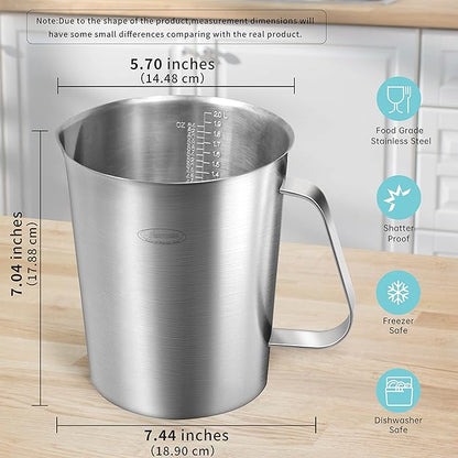 Measuring Cup, [Upgraded, 3 Measurement Scales, Including Cup Scale, ML Scale, Ounce Scale], Newness Stainless Steel Measuring Cup with Marking with Handle, 64 Ounces (2.0 Liter, 8 Cup) - Image 4