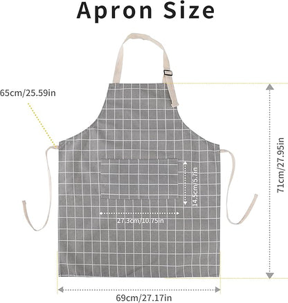 Tosewever 2 Pieces Cotton Linen Waterproof Bib Kitchen Apron with Pockets - Long Ties Adjustable Neck Strap - Unisex BBQ Cooking Drawing Crafting Aprons for Women Chef (Grey/Green, 2)