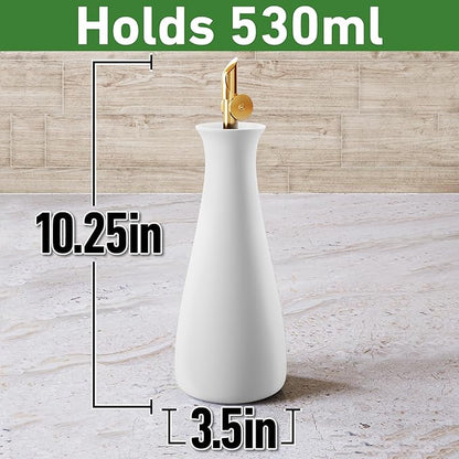 Ceramic Olive Oil Dispenser with Self-Closing Gold Spout - 530 ML Capacity Matte White Ceramic Oil Dispenser for Kitchen - Leak Proof EVOO Dispensing Bottle - Stylish, Ergonomic, Durable, Easy Pour - Image 6
