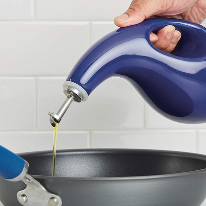 Rachael Ray Solid Glaze Ceramics EVOO Olive Oil Bottle Dispenser with Spout - 24 Ounce, Blue - Image 2