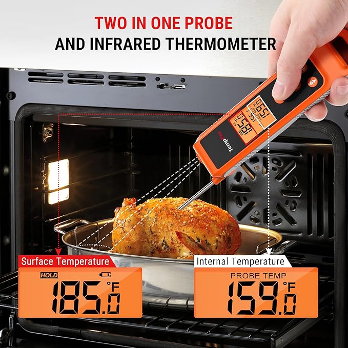 TempPro TP420 2-in-1 Instant Read Thermometer for Cooking, Infrared Thermometer with Meat Probe, Non-Contact Laser Meat Thermometer for Griddle Grill Pizza Oven HVAC Pool (Previously ThermoPro) - Image 2