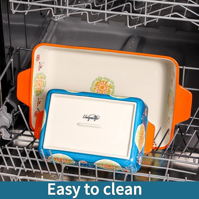 Ceramic Baking Dish Set of 2, 3QT & 1.2QT Stoneware Casserole Dishes for Oven, Rectangular Bakeware with Handles, Oven Safe 480°F, Microwave Dishwasher Safe, Lasagna & Brownie Pan - Ocean Blue