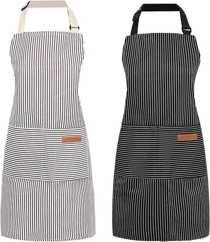 2 Pack Cooking Aprons Adjustable Bib Apron for Women with 2 Pockets, Kitchen Restaurant Men Chefs Aprons