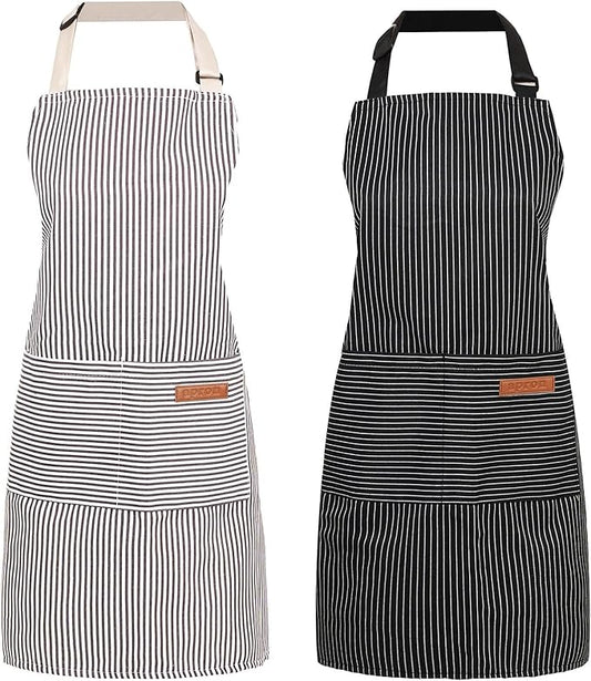 2 Pack Cooking Aprons Adjustable Bib Apron for Women with 2 Pockets, Kitchen Restaurant Men Chefs Aprons