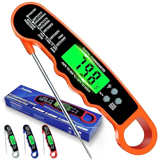 Meat Thermometer Digital, IP67 Waterproof Food Thermometer for Cooking and Baking, Instant Read Meat Thermometer with Backlight, Hold Function & Magnet for Kitchen, Beef, Grill, BBQ, Candy, Turkey by Unknown