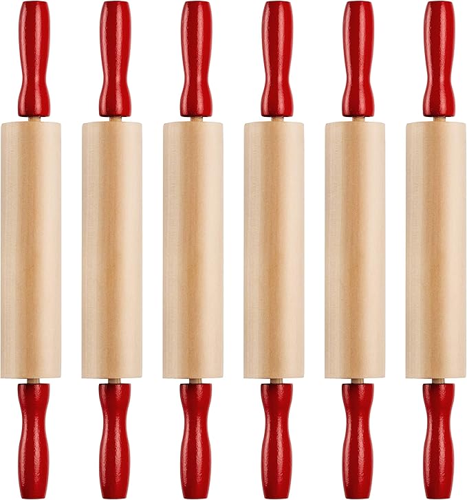 Mini Rolling Pin 7.5 Inch (6 Pack) Kids Rolling Pin Set for Play Dough Accessories Small Pin for Dough - Wooden Rolling Pins For Baking With Handles for Foods, Baking Supplies, And Playtime by Bedwina