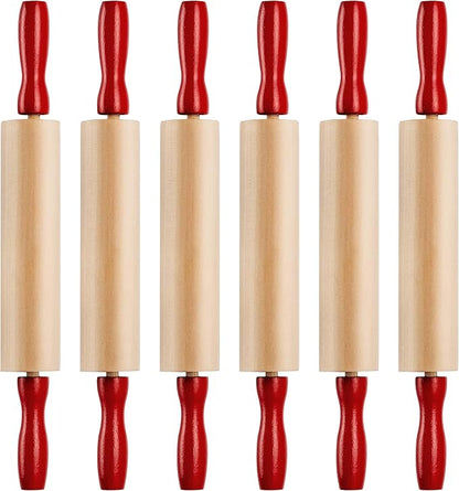 Mini Rolling Pin 7.5 Inch (6 Pack) Kids Rolling Pin Set for Play Dough Accessories Small Pin for Dough - Wooden Rolling Pins For Baking With Handles for Foods, Baking Supplies, And Playtime by Bedwina