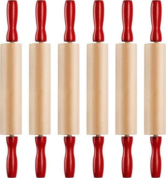 Mini Rolling Pin 7.5 Inch (6 Pack) Kids Rolling Pin Set for Play Dough Accessories Small Pin for Dough - Wooden Rolling Pins For Baking With Handles for Foods, Baking Supplies, And Playtime by Bedwina