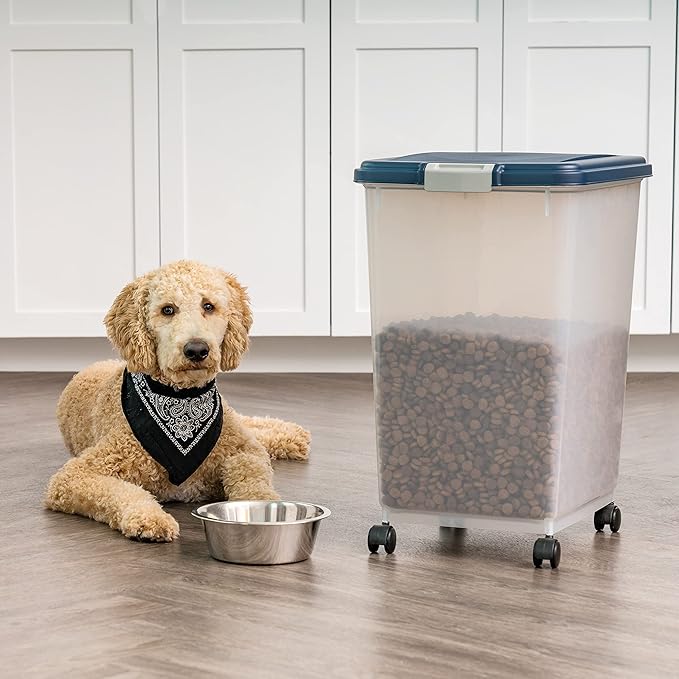IRIS USA Dog Food Storage Container, Up to 54 Pounds, Attachable Wheels, For Dog Cat Bird and Other Pet Food Storage Bin, Keep Fresh, Easy Mobility - Made in USA, Navy - Image 7