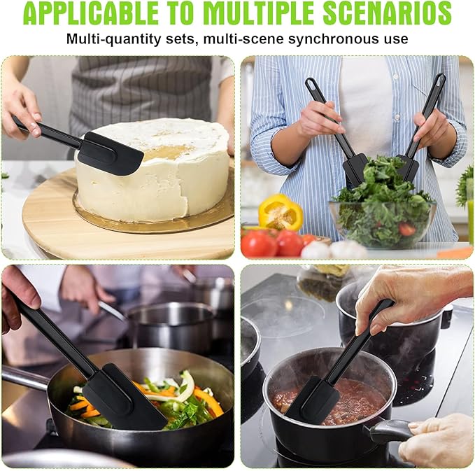 Meekoo 5 Pieces 10 Inch Rubber Spatula, 500°f High Heat Resistant Silicone Spatula Commercial Food Grade for Kitchen Cooking Baking Dishwasher Safe(Black) - Image 6
