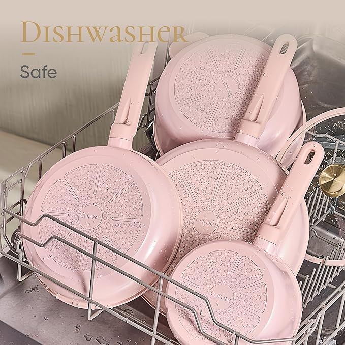 CAROTE Ceramic Cookware Set Nonstick, 14pcs Pots and Pans Set Nonstick, Non-Toxic & PFAS-Free, Dishwasher, RV/Camping Cookware Set, Cooking Pots with Lids, Pink Blush - Image 5