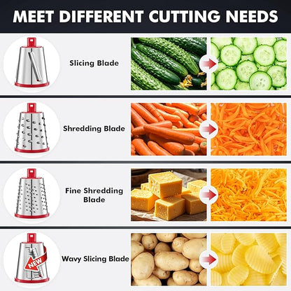 Geedel Rotary Cheese Grater - Upgraded Vegetable Shredder with 4 Interchangeable Blades, Easy to Clean Cheese Shredder with Handle, Kitchen Grater Nuts Grinder for Cutting Cheese, Vegetable, Nuts - Image 3