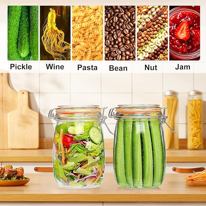 32 oz Wide Mouth Mason Jars with Airtight Hinged Lids, Large Glass Jar with Lid for Pickling, Fermentation, Canning, Food Storage – Set of 4 Glass Storage Containers - Image 7