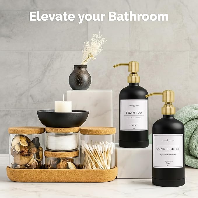 Vine Creations Black Glass Soap Dispenser, 2 Pack Kitchen Soap Dispenser Set with Stainless Steel Pump, 16 oz Dish Soap and Hand Soap Dispensers for Bathroom with Waterproof Labels - Image 4