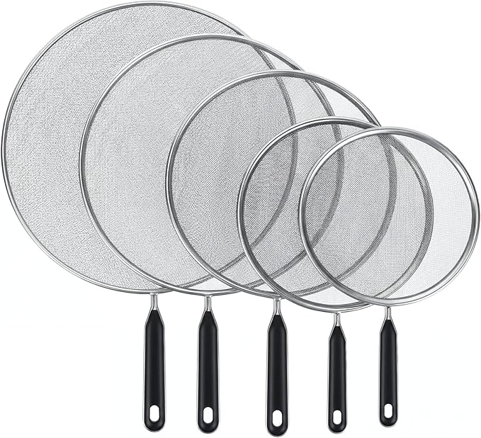 Gisafai 5 Pcs Splatter Screen for Frying Pan 13'' 11.5'' 10'' 8.3'' 7.5'' Metal Grease Splatter Guard Stove Fine Mesh Cover Grease Oil Guard with Comfort Grip Handle for Most Pan Pot Safe Cooking by Gisafai