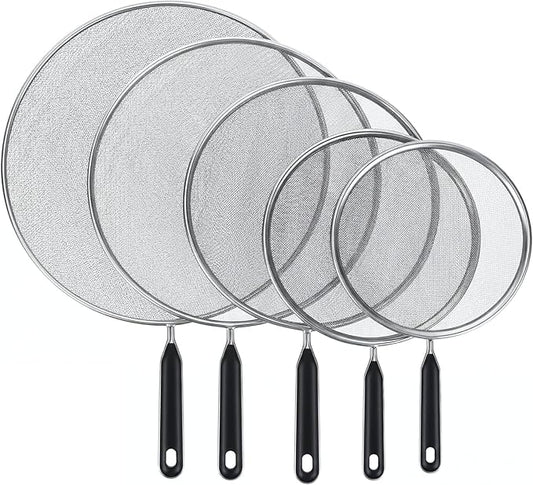 Gisafai 5 Pcs Splatter Screen for Frying Pan 13'' 11.5'' 10'' 8.3'' 7.5'' Metal Grease Splatter Guard Stove Fine Mesh Cover Grease Oil Guard with Comfort Grip Handle for Most Pan Pot Safe Cooking by Gisafai