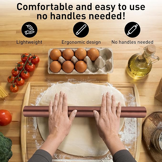 Zulay Kitchen 15.9 inch Professional Stainless Steel Rolling Pin - Lightweight Metal French Rolling Pin - Perfect for Baking, Fondant, Pizza Dough Roller, Dumpling - Copper - Image 7