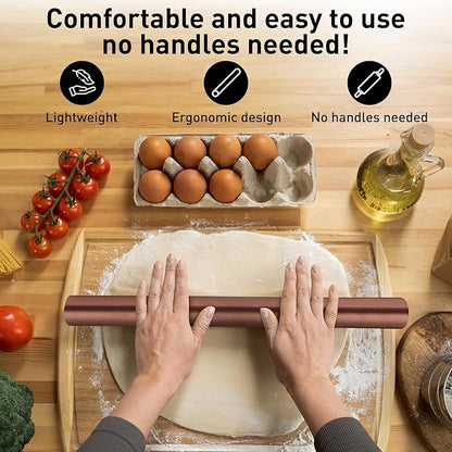 Zulay Kitchen 15.9 inch Professional Stainless Steel Rolling Pin - Lightweight Metal French Rolling Pin - Perfect for Baking, Fondant, Pizza Dough Roller, Dumpling - Copper - Image 7