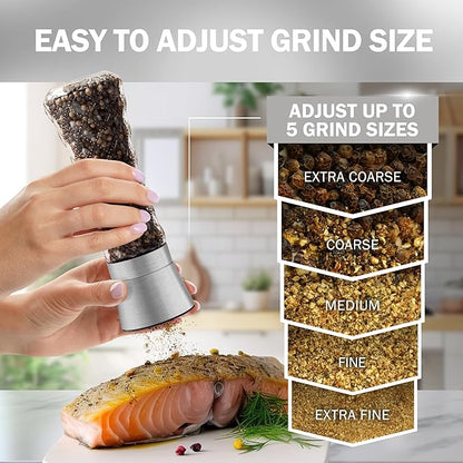 HOME EC Original Stainless Steel Salt or Pepper Grinder 1pk - Adjustable Ceramic Sea Salt Grinder or Pepper Mill - Tall Glass Spice Shaker - Spice Mill (Diamond Facet) - Image 3