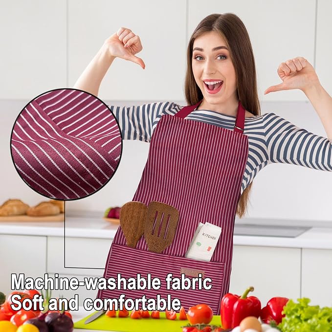 BeLuyi Adjustable Bib Apron with 2 Pockets Chef Cooking Kitchen Restaurant Aprons for Women Men - Image 5