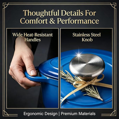 QuliMetal Enameled Cast Iron Cookware Set, 4-Piece Pots and Pans Set with Lids, 10.25" Skillet, 2QT Saucepan, 2.8QT & 4.8QT Dutch Ovens, Oven Safe to 500°F, All Stovetops Compatible - Cobalt Blue