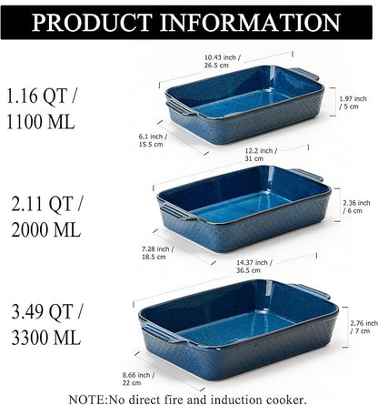 Ceramic Baking Dish Set of 3, Casserole Dishes for Oven, Square Porcelain Bakeware Set with Handles, Lasagna Baking Pan for Cooking, Perfect for Baking and Serving, Housewarming, Halloween, Thanksgiving, Christmas, New Year- Blue - Image 4
