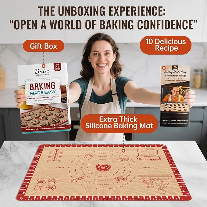 Extra Thick Silicone Mat for Baking, Silicone Baking Mat with 10 Easy Recipes, Non Stick Silicone Pastry Mat, kneading Dough Rolling Mat, Macaron, Cookie, bread, Pizza, Fondant/Pie Crust - Image 2