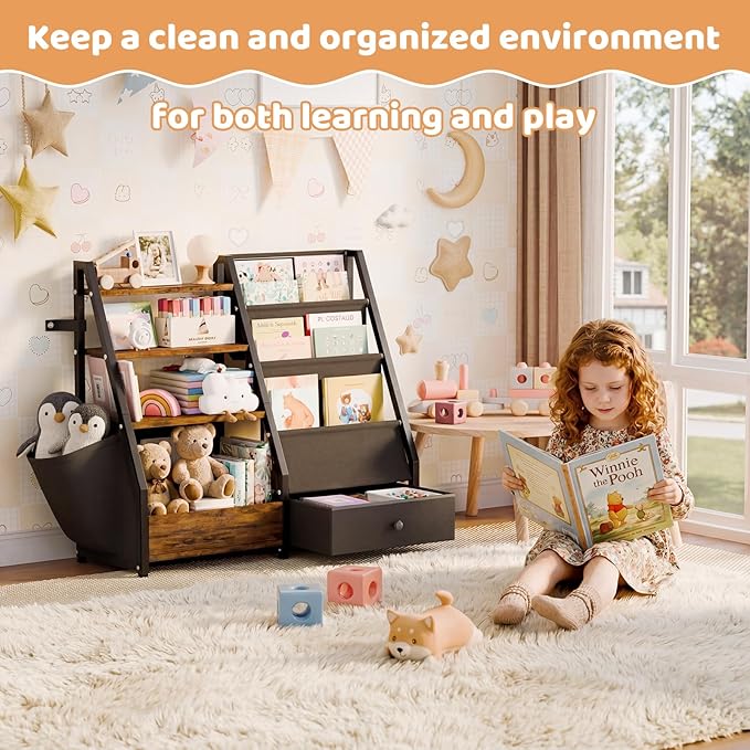 HAVLOTII Kids Bookshelf and Toy Storage - Book Shelf for Kids Rooms, Toddler Bookshelf Baby Bookcase for Nursery, Montessori Toy Organizer