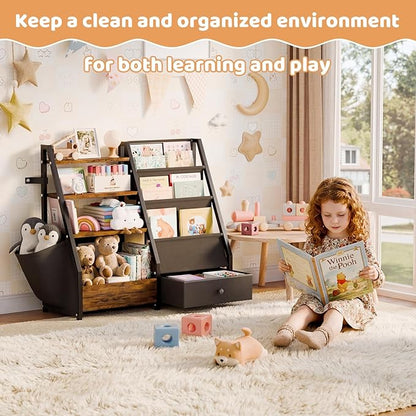 HAVLOTII Kids Bookshelf and Toy Storage - Book Shelf for Kids Rooms, Toddler Bookshelf Baby Bookcase for Nursery, Montessori Toy Organizer