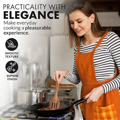 Zulay Kitchen Extra-Large 5-Piece Wooden Spoon Set - Smooth Teak Cooking Utensils - Comfort-Grip Non-Stick Turner, Spatula, Skimmer, Fork, Serving Spoon - Image 7