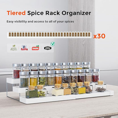Expandable Spice Rack Organizer for Cabinet - 3 Tier Adjustable Cabinet Spice Organizer Easy Visibility - Spice Organizer for Cabinet Countertop Cupboard Pantry Organization (White) - Image 3