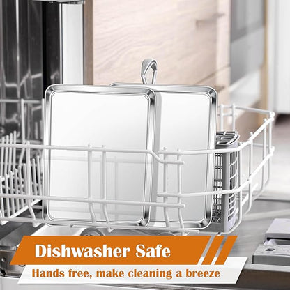 E-far Small Baking Sheet Set of 2, 10.5”x8.3” Stainless Steel Cookie Sheets Pans, Compact Non-toxic Metal Toaster Oven Trays for Cake, Healthy & Rust Free, Mirror Finish & Dishwasher Safe - Image 6