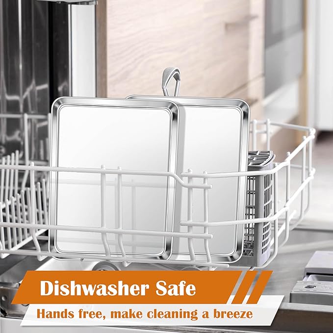 E-far Toaster Oven Tray, 10.5”x8.3” Stainless Steel Small Baking Cookie Sheet, Compact Non-toxic Metal Baking Pan for Cake, Healthy & Rust Free, Mirror Finish & Dishwasher Safe, 1 Pack - Image 6