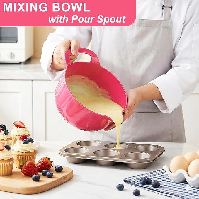 BoxedHome 4 Pack Nesting Mixing Bowl with Pour Spout and Handle, BPA free Microwave & Dishwasher Safe(Pink Gradient, 4 Pack with Handle) - Image 2